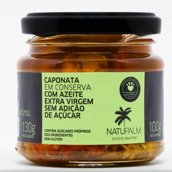 CAPONATA NATUPALM COM AZEITE DE OLIVA EXTRA VIRGEM SEM AÇUCAR 130G